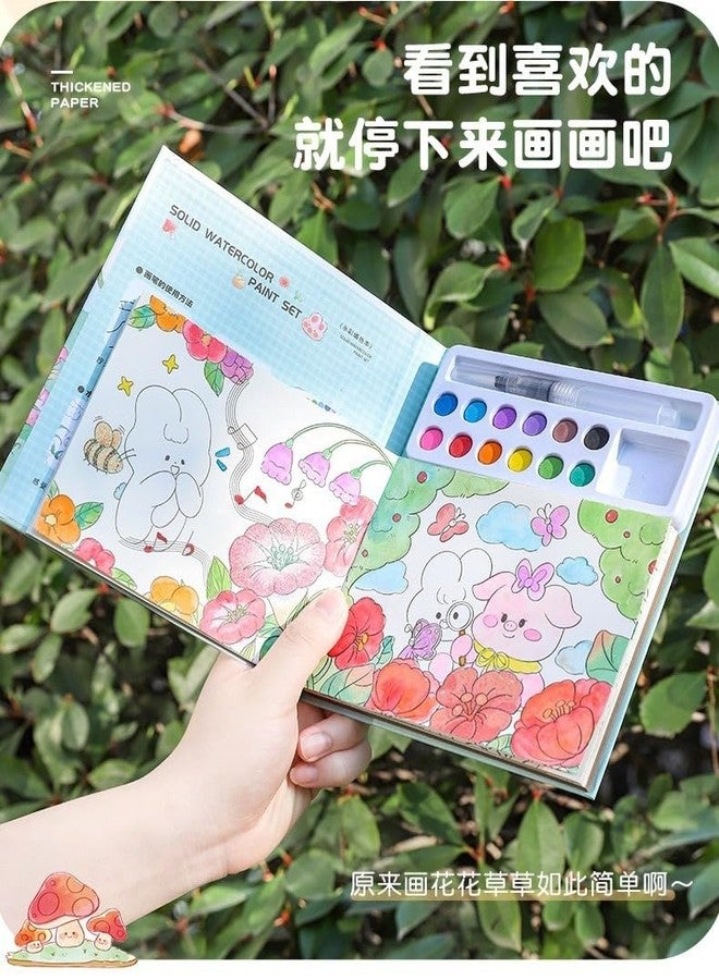 SAMVARDHAN Watercolor Painting Book Set - DIY Graffiti Coloring Note-Book with Watercolor Gouache Brush, Creative Cartoon Coloring Book, Dip Water to Paint Painting Set for Kids, Boys, Girls, Childrens (Rabbit) - Image 4